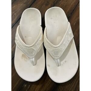 Spenco Yumi Snake Print White Leather Comfort Ortho Slide Flip Flops Women's 7